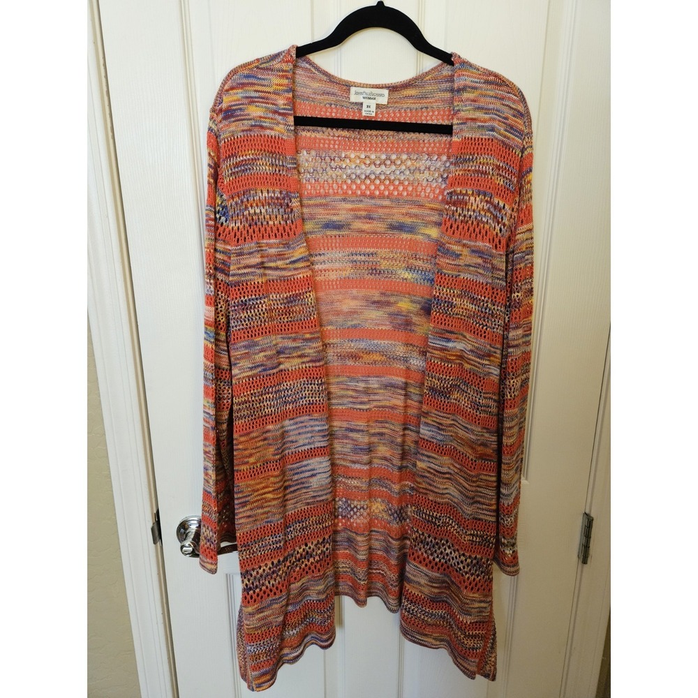 John Paul Richard Space Dye Open-Front Striped Cardigan Knit/Crochet, Plus 3X
